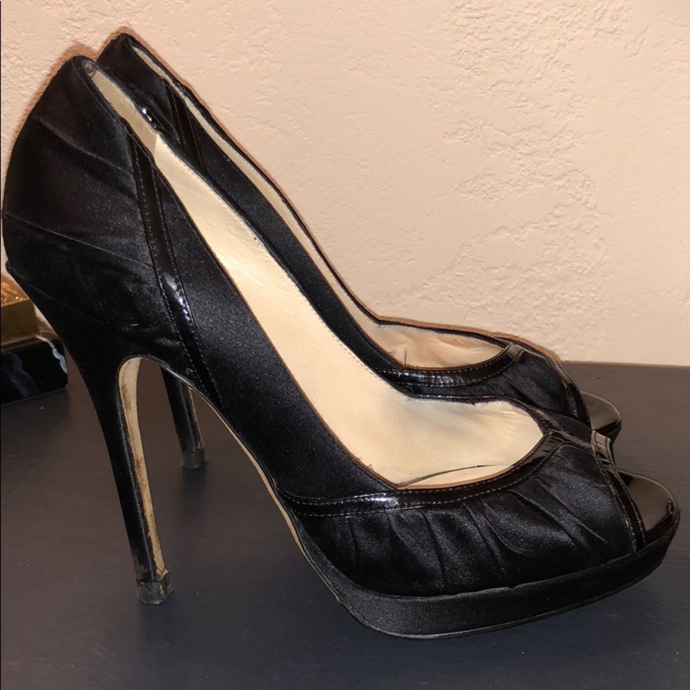 JIMMY CHOO Black Patent and Silk Pump